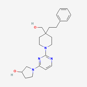 molecular formula C22H30N4O2 B5295868 1-{2-[4-(hydroxymethyl)-4-(2-phenylethyl)piperidin-1-yl]pyrimidin-4-yl}pyrrolidin-3-ol 