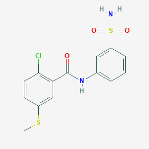 molecular formula C15H15ClN2O3S2 B5295881 N-[5-(aminosulfonyl)-2-methylphenyl]-2-chloro-5-(methylthio)benzamide 