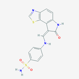 molecular formula C16H12N4O3S2 B529604 4-[[(Z)-(7-oxo-6H-pyrrolo[2,3-g][1,3]benzothiazol-8-ylidene)methyl]amino]benzenesulfonamide 