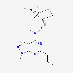 molecular formula C17H26N6 B5296113 1-methyl-4-[(1R*,6S*)-9-methyl-3,9-diazabicyclo[4.2.1]non-3-yl]-6-propyl-1H-pyrazolo[3,4-d]pyrimidine 