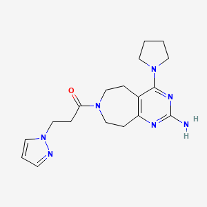 molecular formula C18H25N7O B5296116 7-[3-(1H-pyrazol-1-yl)propanoyl]-4-pyrrolidin-1-yl-6,7,8,9-tetrahydro-5H-pyrimido[4,5-d]azepin-2-amine 
