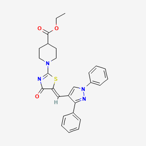 ethyl 1-{5-[(1,3-diphenyl-1H-pyrazol-4-yl)methylene]-4-oxo-4,5-dihydro-1,3-thiazol-2-yl}-4-piperidinecarboxylate