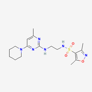molecular formula C17H26N6O3S B5296430 3,5-dimethyl-N-(2-{[4-methyl-6-(1-piperidinyl)-2-pyrimidinyl]amino}ethyl)-4-isoxazolesulfonamide 