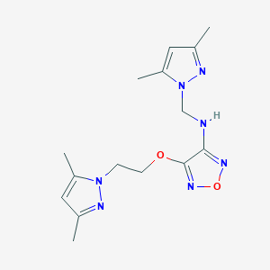 molecular formula C15H21N7O2 B5296440 4-[2-(3,5-dimethyl-1H-pyrazol-1-yl)ethoxy]-N-[(3,5-dimethyl-1H-pyrazol-1-yl)methyl]-1,2,5-oxadiazol-3-amine 