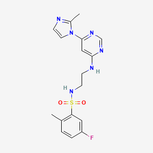 molecular formula C17H19FN6O2S B5296471 5-fluoro-2-methyl-N-(2-{[6-(2-methyl-1H-imidazol-1-yl)-4-pyrimidinyl]amino}ethyl)benzenesulfonamide 