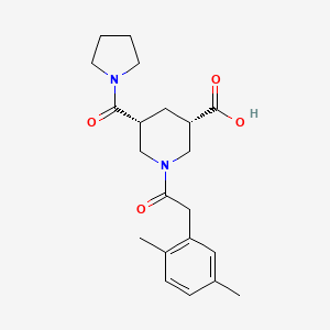 molecular formula C21H28N2O4 B5296618 (3S*,5R*)-1-[(2,5-dimethylphenyl)acetyl]-5-(1-pyrrolidinylcarbonyl)-3-piperidinecarboxylic acid 