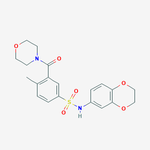 molecular formula C20H22N2O6S B5296644 N-(2,3-dihydro-1,4-benzodioxin-6-yl)-4-methyl-3-(4-morpholinylcarbonyl)benzenesulfonamide 