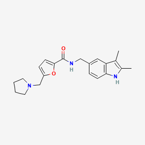 molecular formula C21H25N3O2 B5296645 N-[(2,3-dimethyl-1H-indol-5-yl)methyl]-5-(pyrrolidin-1-ylmethyl)-2-furamide 