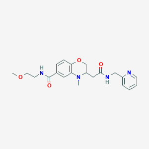 molecular formula C21H26N4O4 B5296747 N-(2-methoxyethyl)-4-methyl-3-{2-oxo-2-[(pyridin-2-ylmethyl)amino]ethyl}-3,4-dihydro-2H-1,4-benzoxazine-6-carboxamide 