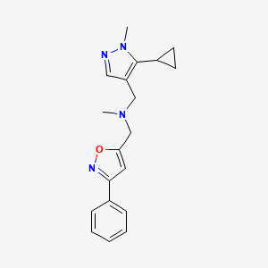 molecular formula C19H22N4O B5296804 1-(5-cyclopropyl-1-methyl-1H-pyrazol-4-yl)-N-methyl-N-[(3-phenyl-5-isoxazolyl)methyl]methanamine 