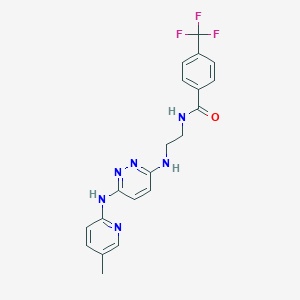 molecular formula C20H19F3N6O B5296812 N-[2-({6-[(5-methyl-2-pyridinyl)amino]-3-pyridazinyl}amino)ethyl]-4-(trifluoromethyl)benzamide 