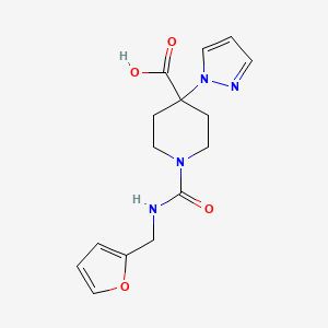 molecular formula C15H18N4O4 B5296876 1-{[(2-furylmethyl)amino]carbonyl}-4-(1H-pyrazol-1-yl)piperidine-4-carboxylic acid 
