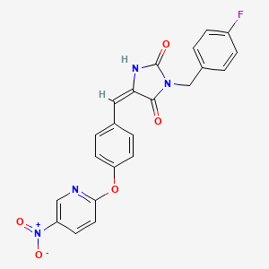 molecular formula C22H15FN4O5 B5296884 3-(4-fluorobenzyl)-5-{4-[(5-nitro-2-pyridinyl)oxy]benzylidene}-2,4-imidazolidinedione 