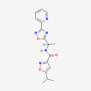 molecular formula C16H17N5O3 B5296982 5-isopropyl-N-[1-(3-pyridin-2-yl-1,2,4-oxadiazol-5-yl)ethyl]isoxazole-3-carboxamide 