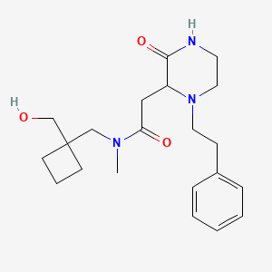 molecular formula C21H31N3O3 B5297119 N-{[1-(hydroxymethyl)cyclobutyl]methyl}-N-methyl-2-[3-oxo-1-(2-phenylethyl)-2-piperazinyl]acetamide 
