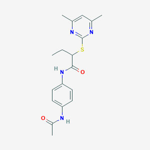 molecular formula C18H22N4O2S B5297172 N-[4-(acetylamino)phenyl]-2-[(4,6-dimethyl-2-pyrimidinyl)thio]butanamide 