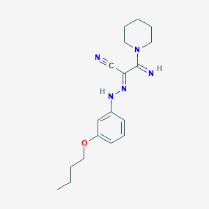 molecular formula C18H25N5O B5297248 2-[(3-butoxyphenyl)hydrazono]-3-imino-3-(1-piperidinyl)propanenitrile 