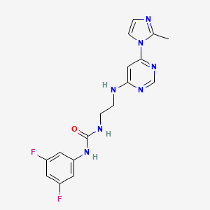 molecular formula C17H17F2N7O B5297337 N-(3,5-difluorophenyl)-N'-(2-{[6-(2-methyl-1H-imidazol-1-yl)-4-pyrimidinyl]amino}ethyl)urea 