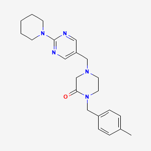molecular formula C22H29N5O B5297420 1-(4-methylbenzyl)-4-{[2-(1-piperidinyl)-5-pyrimidinyl]methyl}-2-piperazinone 