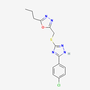 molecular formula C14H14ClN5OS B5297427 2-({[5-(4-chlorophenyl)-4H-1,2,4-triazol-3-yl]thio}methyl)-5-propyl-1,3,4-oxadiazole 