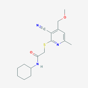 molecular formula C17H23N3O2S B5297525 2-{[3-cyano-4-(methoxymethyl)-6-methyl-2-pyridinyl]thio}-N-cyclohexylacetamide 