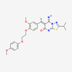 molecular formula C25H26N4O5S B5297582 5-imino-2-isopropyl-6-{3-methoxy-4-[2-(4-methoxyphenoxy)ethoxy]benzylidene}-5,6-dihydro-7H-[1,3,4]thiadiazolo[3,2-a]pyrimidin-7-one 