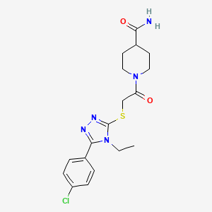 molecular formula C18H22ClN5O2S B5297762 1-({[5-(4-chlorophenyl)-4-ethyl-4H-1,2,4-triazol-3-yl]thio}acetyl)piperidine-4-carboxamide 