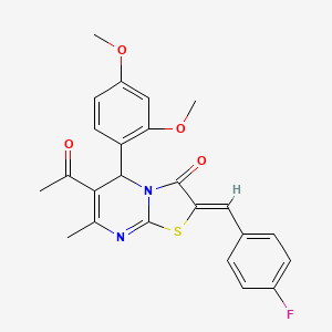 molecular formula C24H21FN2O4S B5297936 6-acetyl-5-(2,4-dimethoxyphenyl)-2-(4-fluorobenzylidene)-7-methyl-5H-[1,3]thiazolo[3,2-a]pyrimidin-3(2H)-one 