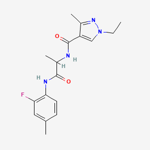 molecular formula C17H21FN4O2 B5298006 1-ethyl-N-{2-[(2-fluoro-4-methylphenyl)amino]-1-methyl-2-oxoethyl}-3-methyl-1H-pyrazole-4-carboxamide 