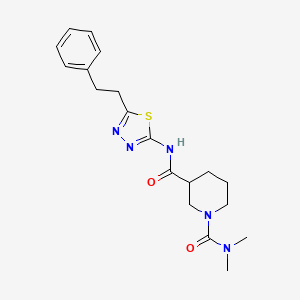 molecular formula C19H25N5O2S B5298030 N~1~,N~1~-dimethyl-N~3~-[5-(2-phenylethyl)-1,3,4-thiadiazol-2-yl]-1,3-piperidinedicarboxamide 