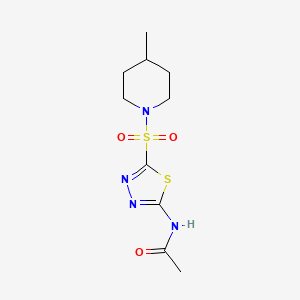 molecular formula C10H16N4O3S2 B5298043 N-{5-[(4-methyl-1-piperidinyl)sulfonyl]-1,3,4-thiadiazol-2-yl}acetamide 