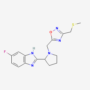 molecular formula C16H18FN5OS B5298122 5-fluoro-2-[1-({3-[(methylthio)methyl]-1,2,4-oxadiazol-5-yl}methyl)-2-pyrrolidinyl]-1H-benzimidazole 