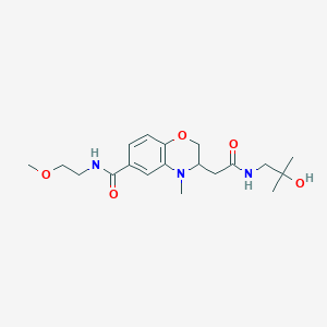 molecular formula C19H29N3O5 B5298135 3-{2-[(2-hydroxy-2-methylpropyl)amino]-2-oxoethyl}-N-(2-methoxyethyl)-4-methyl-3,4-dihydro-2H-1,4-benzoxazine-6-carboxamide 