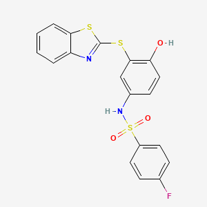 molecular formula C19H13FN2O3S3 B5298421 N-[3-(1,3-benzothiazol-2-ylthio)-4-hydroxyphenyl]-4-fluorobenzenesulfonamide 