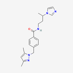molecular formula C20H25N5O B5298444 4-[(3,5-dimethyl-1H-pyrazol-1-yl)methyl]-N-[3-(1H-imidazol-1-yl)butyl]benzamide 