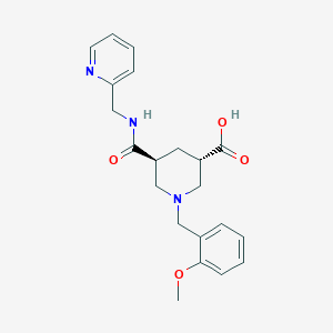 molecular formula C21H25N3O4 B5298512 (3S*,5S*)-1-(2-methoxybenzyl)-5-{[(2-pyridinylmethyl)amino]carbonyl}-3-piperidinecarboxylic acid 