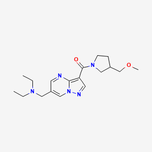 molecular formula C18H27N5O2 B5298575 N-ethyl-N-[(3-{[3-(methoxymethyl)pyrrolidin-1-yl]carbonyl}pyrazolo[1,5-a]pyrimidin-6-yl)methyl]ethanamine 
