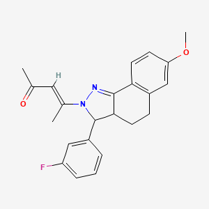 molecular formula C23H23FN2O2 B5298582 4-[3-(3-fluorophenyl)-7-methoxy-3,3a,4,5-tetrahydro-2H-benzo[g]indazol-2-yl]-3-penten-2-one 