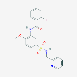 molecular formula C20H18FN3O4S B5298599 2-fluoro-N-(2-methoxy-5-{[(2-pyridinylmethyl)amino]sulfonyl}phenyl)benzamide 
