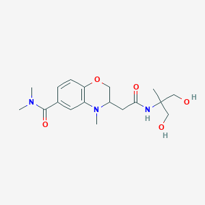 molecular formula C18H27N3O5 B5298622 3-(2-{[2-hydroxy-1-(hydroxymethyl)-1-methylethyl]amino}-2-oxoethyl)-N,N,4-trimethyl-3,4-dihydro-2H-1,4-benzoxazine-6-carboxamide 