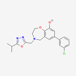 molecular formula C21H22ClN3O3 B5298789 7-(3-chlorophenyl)-4-[(5-isopropyl-1,3,4-oxadiazol-2-yl)methyl]-2,3,4,5-tetrahydro-1,4-benzoxazepin-9-ol 