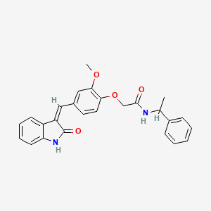 2-{2-methoxy-4-[(2-oxo-1,2-dihydro-3H-indol-3-ylidene)methyl]phenoxy}-N-(1-phenylethyl)acetamide