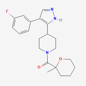 molecular formula C21H26FN3O2 B5299159 4-[4-(3-fluorophenyl)-1H-pyrazol-5-yl]-1-[(2-methyltetrahydro-2H-pyran-2-yl)carbonyl]piperidine 