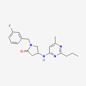 molecular formula C19H23FN4O B5299217 1-(3-fluorobenzyl)-4-[(6-methyl-2-propylpyrimidin-4-yl)amino]pyrrolidin-2-one 
