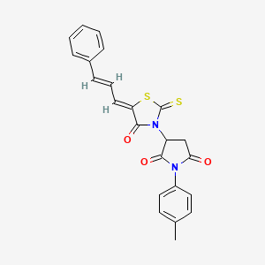 molecular formula C23H18N2O3S2 B5299296 1-(4-methylphenyl)-3-[4-oxo-5-(3-phenyl-2-propen-1-ylidene)-2-thioxo-1,3-thiazolidin-3-yl]-2,5-pyrrolidinedione 
