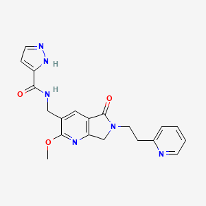 molecular formula C20H20N6O3 B5299446 N-{[2-methoxy-5-oxo-6-(2-pyridin-2-ylethyl)-6,7-dihydro-5H-pyrrolo[3,4-b]pyridin-3-yl]methyl}-1H-pyrazole-3-carboxamide 