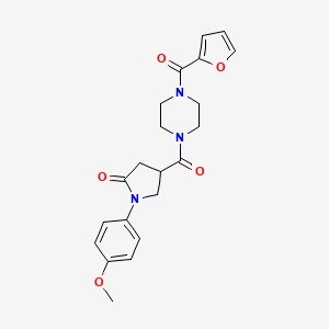 molecular formula C21H23N3O5 B5299522 4-{[4-(2-furoyl)-1-piperazinyl]carbonyl}-1-(4-methoxyphenyl)-2-pyrrolidinone 