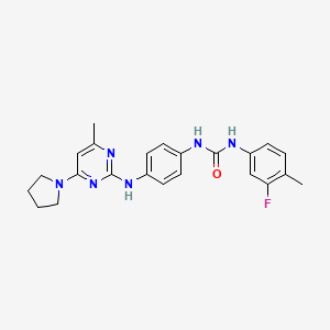molecular formula C23H25FN6O B5299563 N-(3-fluoro-4-methylphenyl)-N'-(4-{[4-methyl-6-(1-pyrrolidinyl)-2-pyrimidinyl]amino}phenyl)urea 