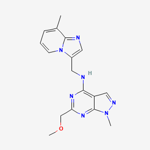 molecular formula C17H19N7O B5299585 6-(methoxymethyl)-1-methyl-N-[(8-methylimidazo[1,2-a]pyridin-3-yl)methyl]-1H-pyrazolo[3,4-d]pyrimidin-4-amine 