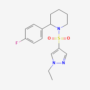 molecular formula C16H20FN3O2S B5299594 1-[(1-ethyl-1H-pyrazol-4-yl)sulfonyl]-2-(4-fluorophenyl)piperidine 